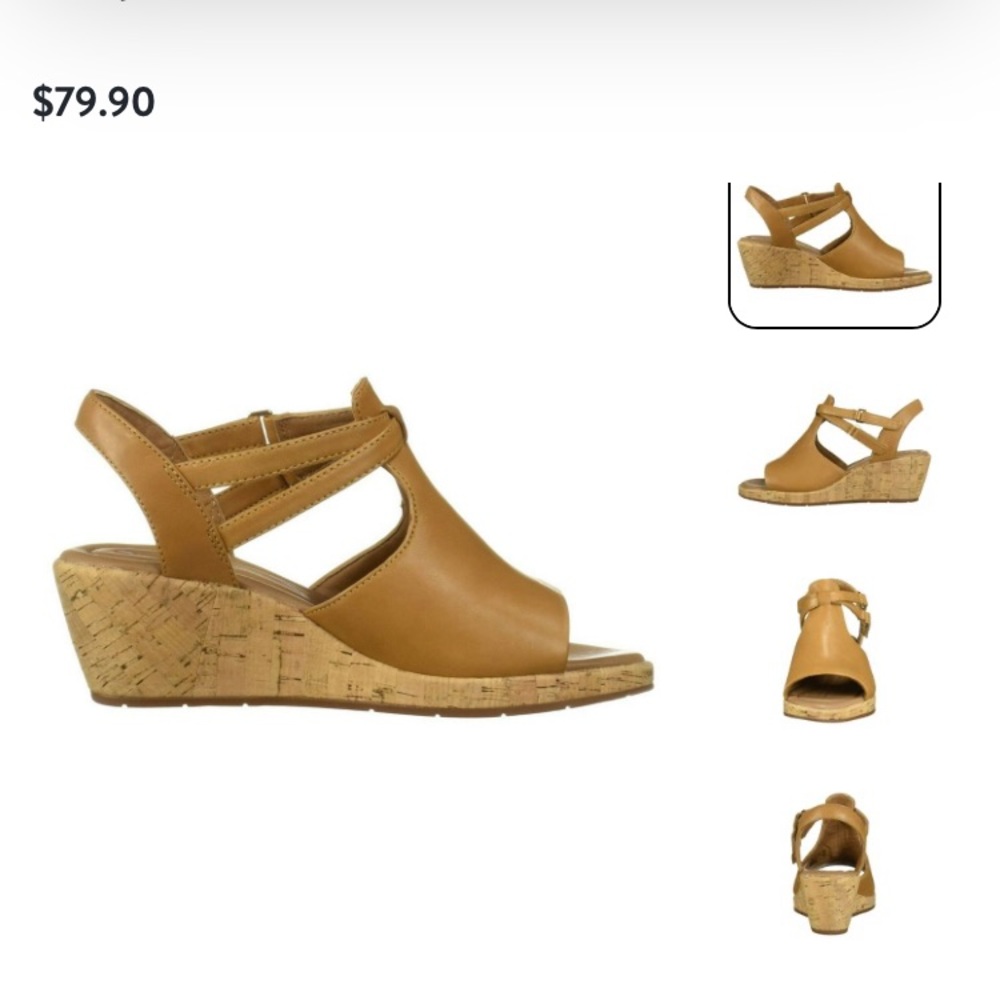 Clarks women’s NWT Unplaza Way leather wedge sandals. 7 WIDE